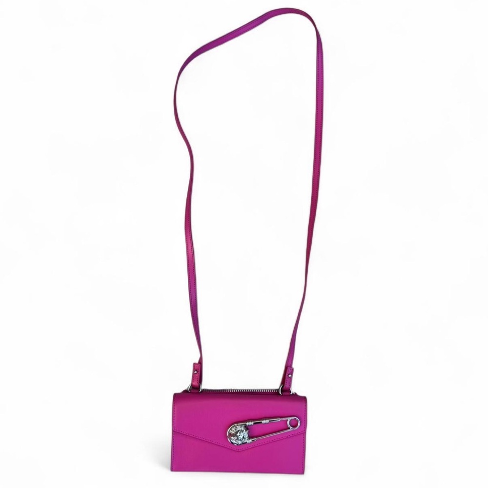 Versace Hot Pink Leather Crossbody with Silver Medusa Safety Pin